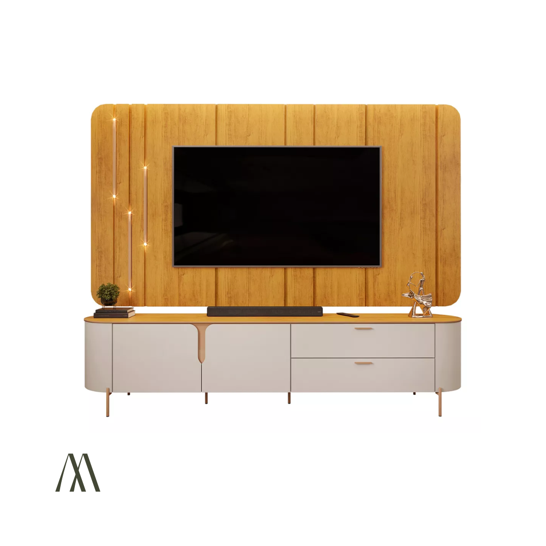 Coleen TV Stand with Wall Panel