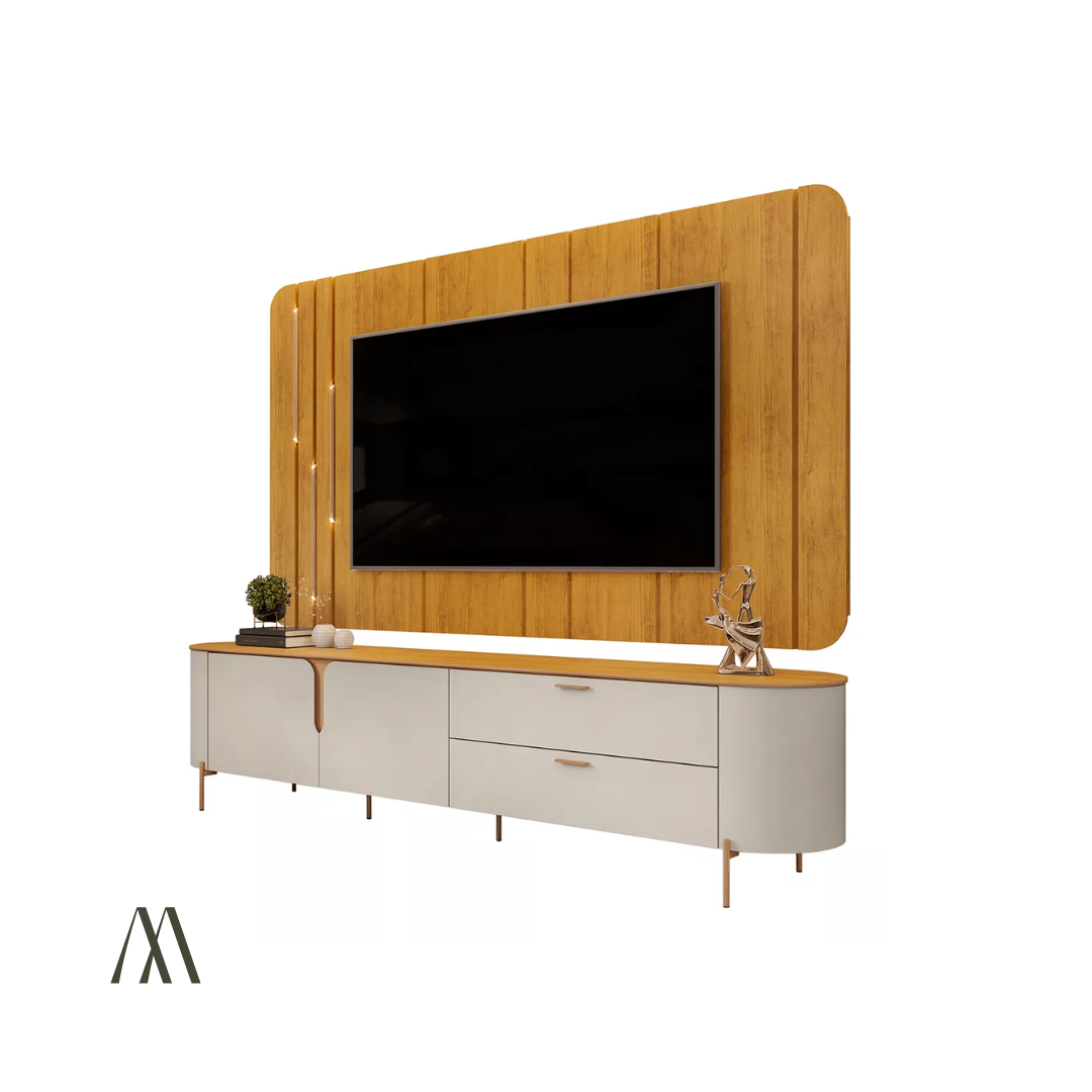Coleen TV Stand with Wall Panel