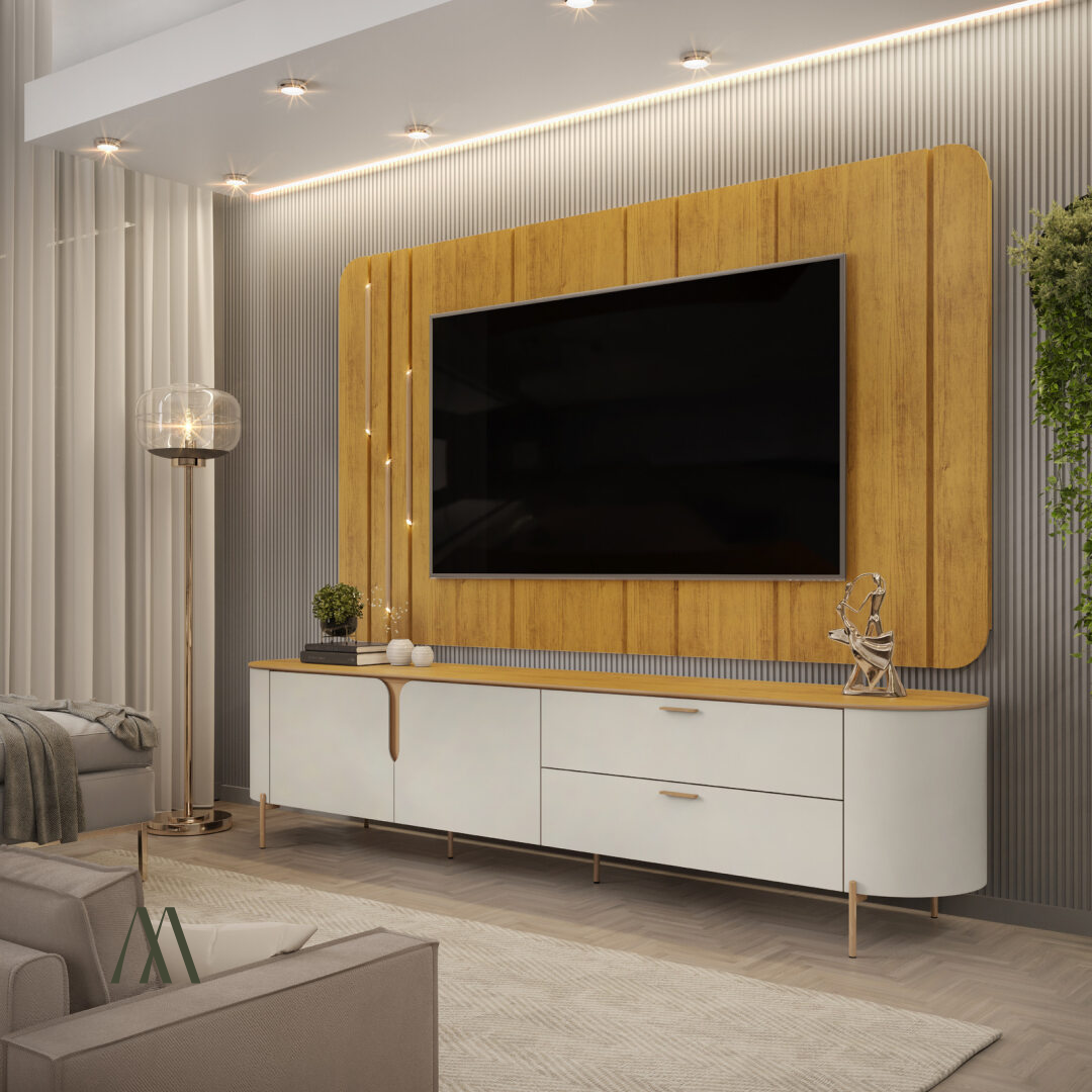 Coleen TV Stand with Wall Panel