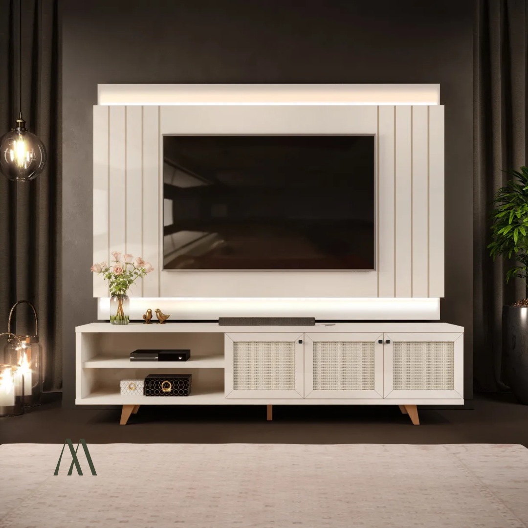 Vincer TV Stand with Wall Panel