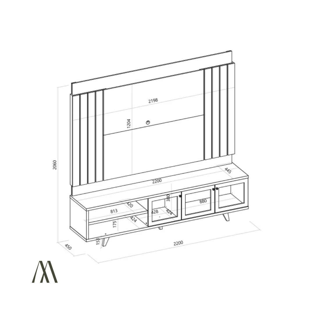 Vincer TV Stand with Wall Panel