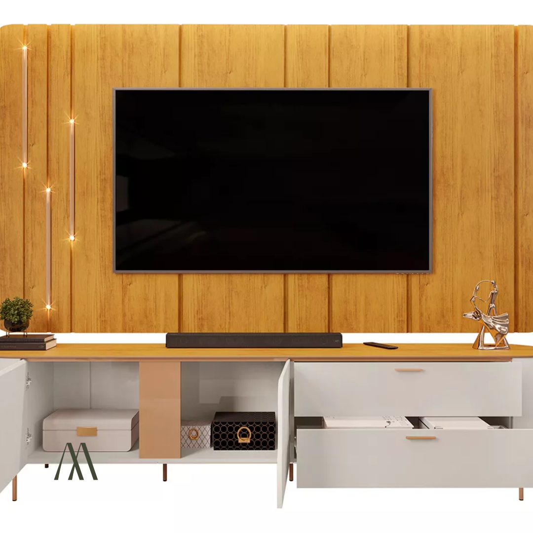 Coleen TV Stand with Wall Panel
